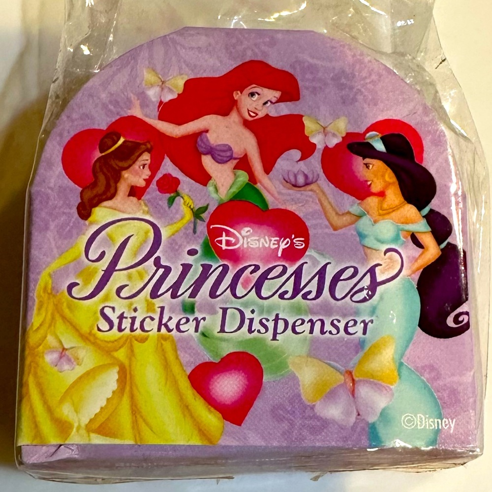 RARE VTG DISNEY PRINCESS STICKER DISPENSER COLLECTIBLE 55 STICKERS MERMAID BELLE